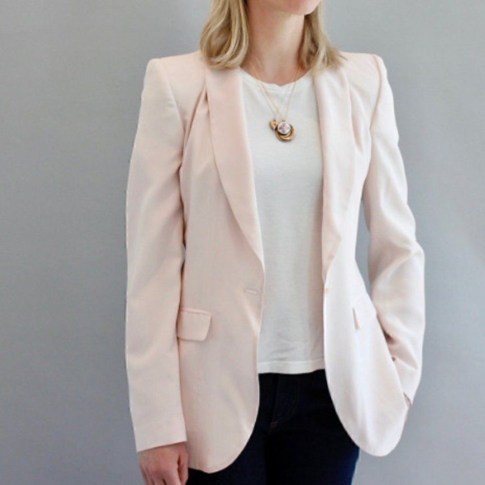 Katherine Hamnett London Womens Pale Pink Sofia 100% Silk Preppy Blazer Sz M